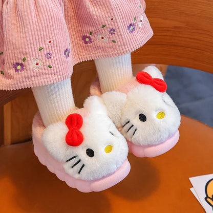 Pokemon Anime Pikachu Autumn/Winter Children'S Cute Flat Plush Slippers Soft Sole Non-Slip Warm Indoor Home Cotton Shoes Gifts