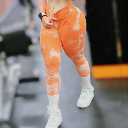 Women Athletic Tie Dye Gym Leggings Butt Lifting Workout Thick Elastic Yoga Pants Fitness Sports High Waist Training Tights