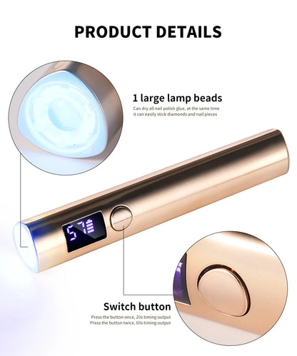 Rechargeable Portable UV LED Nail Lamp - Gel Polish Drying Desk Stand Light Support Base for Nail Art