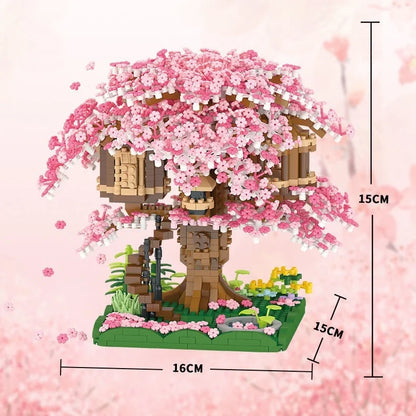Cherry Bonsai Tree Building Blocks Set DIY Sakura Blossom Plants Bricks with Light Treehouse Model Romantic Gift for Girlfriend