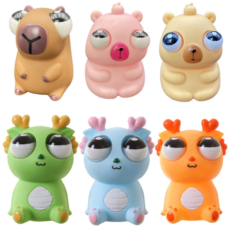 Pop Eye Squeeze Capybara Animal Sensory Toys Fun Novetly Fidget Stress Relief Anxiety Eyeball Bouncing Toy Gifts for Kids Adults