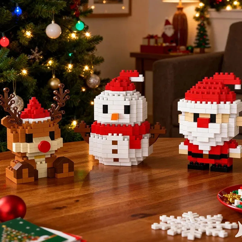 Christmas Gifts Micro Building Block Series Santa Claus Reindeer Puzzle Assembling Bricks Table Decoration Toys Kids