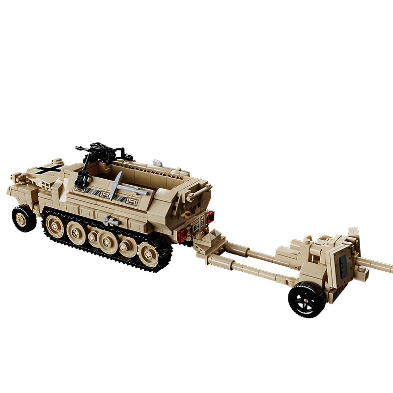 World War 2 WW2 Army Military Soldiers SWAT Half Tracked Armor Vehicle Trailer Assemble Building Blocks Bricks Children's Toys