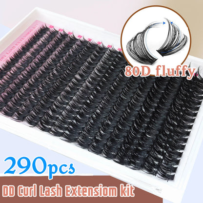 Voluminous Fluffy Cluster Lashes Kit – 200/290/666 Cluster 80D100D Show-Stopping Party Looks! Curated Length Mix