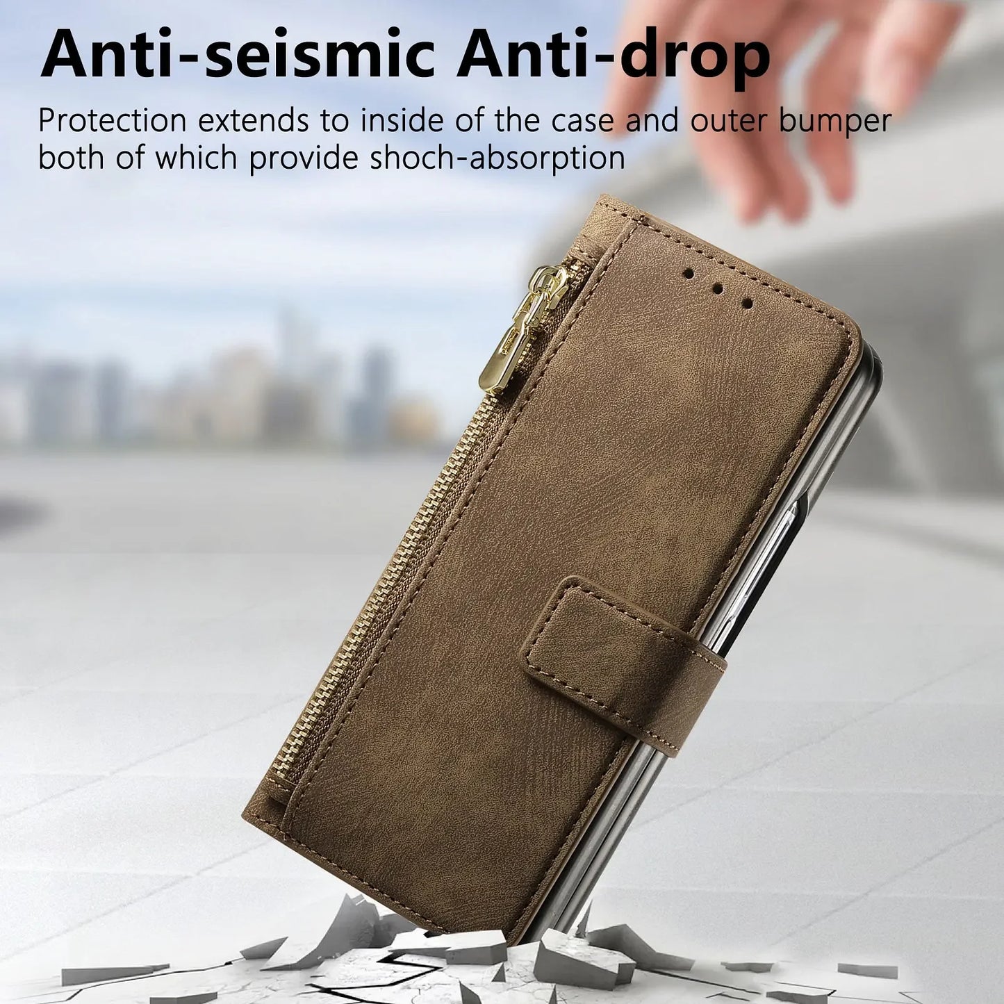 2 in 1 Magnetic Zipper Cards Solt Wallet Leather Case For Samsung Galaxy Z Fold 8 ultra 7 6 5  Wireless Charging Bag Purse Cover