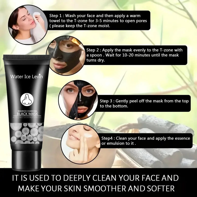 Bamboo Charcoal Black Cleansing Mud Mask Cleans Pores, Peel-Off Mask, Moisturizes the Face, Deeply Cleanses the Face, and Refines Pores. Very Suitable for Oily Skin