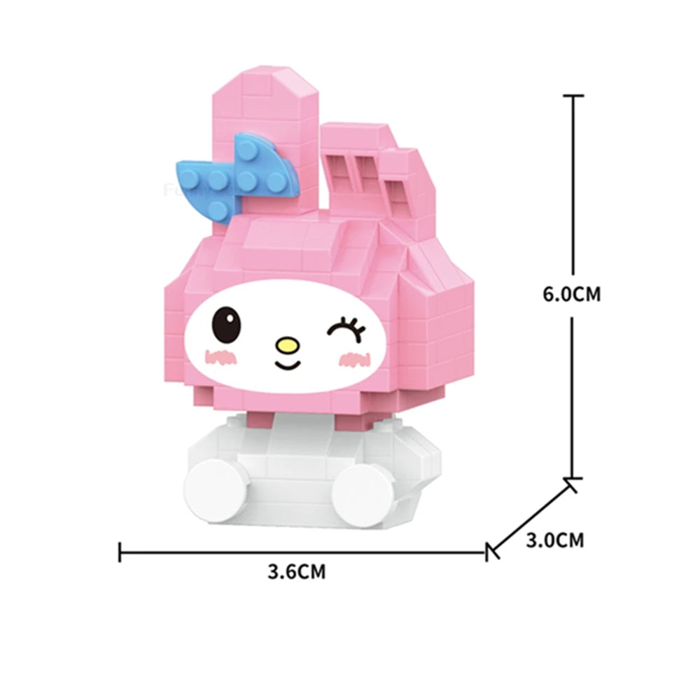 Cartoon Anime Hello Kitty Blocks Kuromi My Melody Cinnamoroll Mouse Building Blocks Doll Toy Kids Birthday Gift