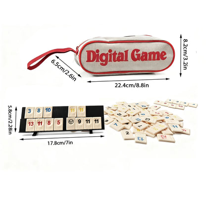 106 Rummy Tiles Numbered Mahjong Set, with 4 Racks, Zipper Storage , Deluxe Portable Travel Game Set, Suitable for Holiday Party