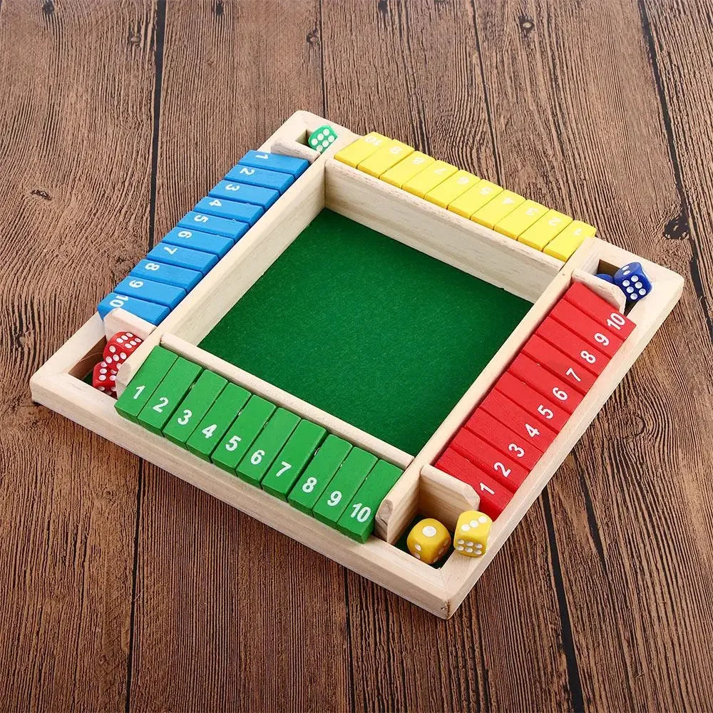 Wooden Arithmetic Dice Board Game – Flip Card Box with 4-Sided Number Tiles, Fun Multiplayer Dice Game for Family & Party