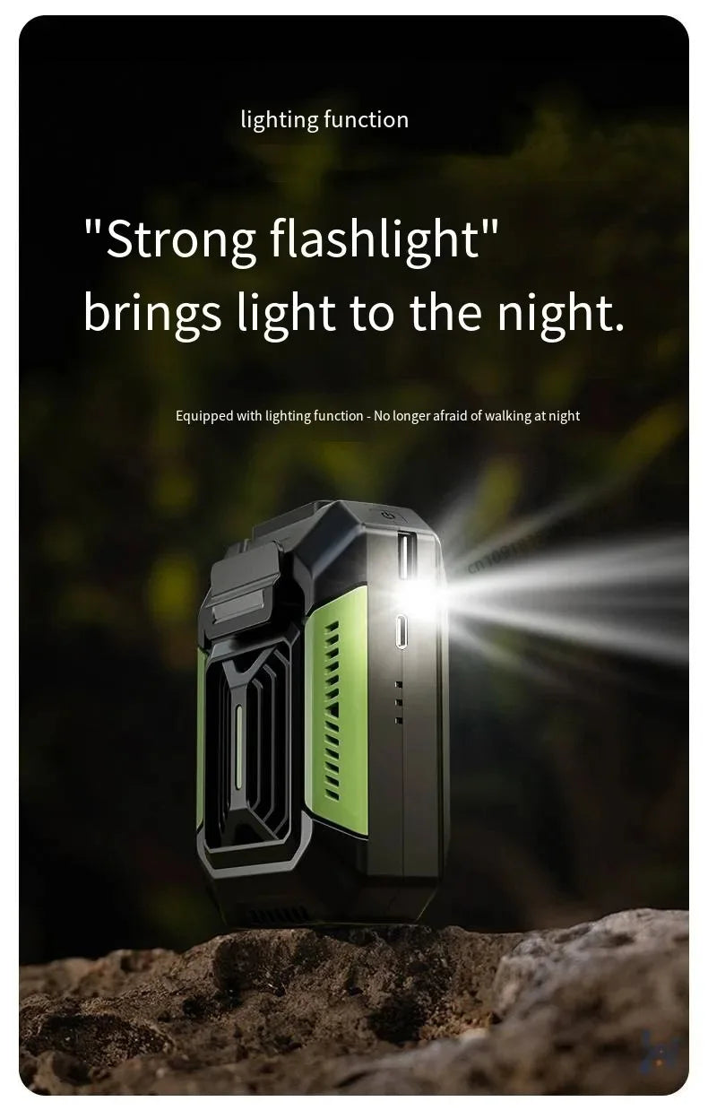 HOMFISH Personal Belt Clip Fan Portable Power Bank Flashlight Wearable Fan Hanging Neck Fan for Outdoor Works Hiking Camping