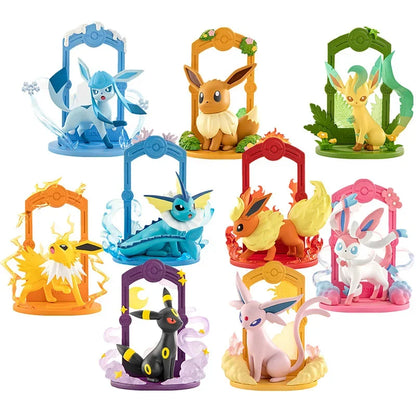 9pcs Pokemon Eevee Evolution Figure Set, Sylveon Espeon Glaceon Leafeon Anime Model Collection Toys for Kids Gift