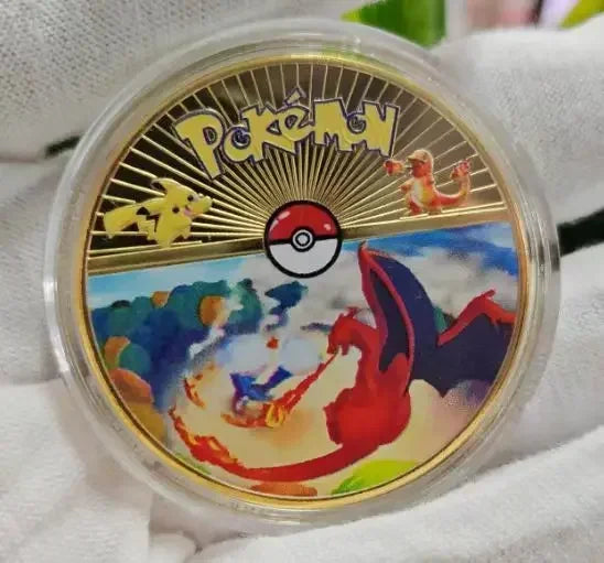 Anime Gold Plated Gold Coin Game Commemorative Coin Pikachu Mewtwo Charizard Gold Coin Game Collection childrens gift
