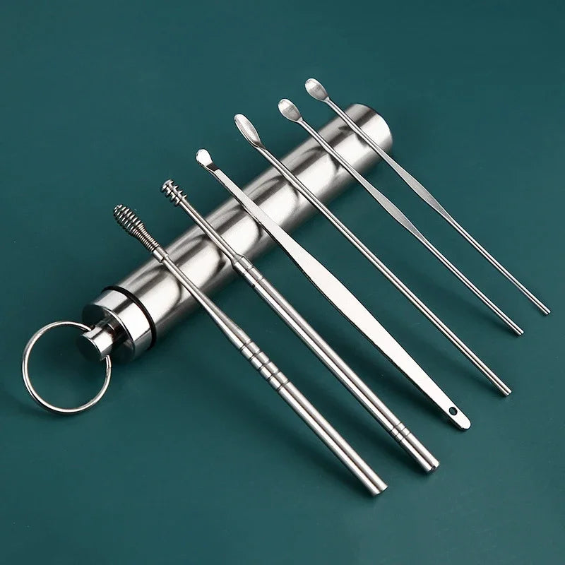 Ear Pick Six-piece Set Ear Cleaning Ear Picking Earpick Convenient Portable Portable Ear Pick Household Portable for Adults