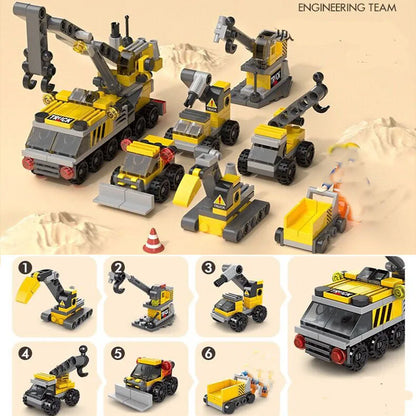 Mini size 6 In 1 Building Blocks DIY Police Car Fire Truck Castle Model Bricks Kids Educational Toys Gifts
