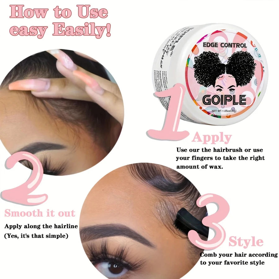 GOIPLE 3 Fruity Flavours 30g Edge Control Gel Set Fixing Broken Hair Smooth Anti-Frizz Strong Hold Styling Edge Controls Wax