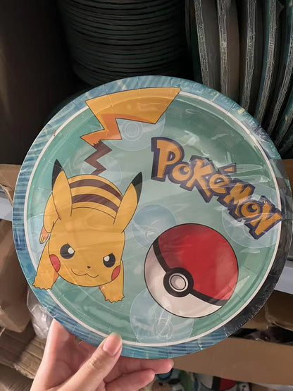 Decoration Pokemon Birthday Party Hats Pikachu Disposable Tableware Tablecloth Cup Plate Napkin Baby Shower Party Favors Pokemon