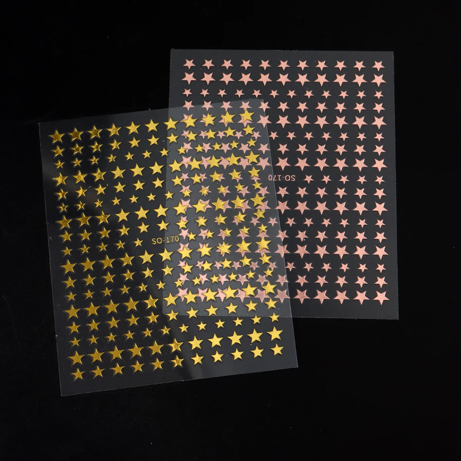3D Black Pink Stars Stickers for Nails Golden Silvery Stars Adhesive Nail Decals Autumn Winter Festival DIY Nail Art Accessories