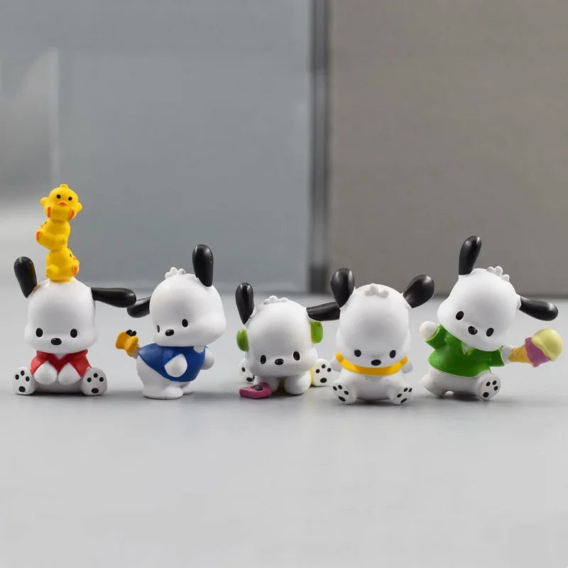 5Pcs-Set Sanrio Cinnamoroll Anime Figure Pochacco Kuromi Pom Pom Purin Hello Kitty Action Figure Toys Model Doll My Melody Gifts
