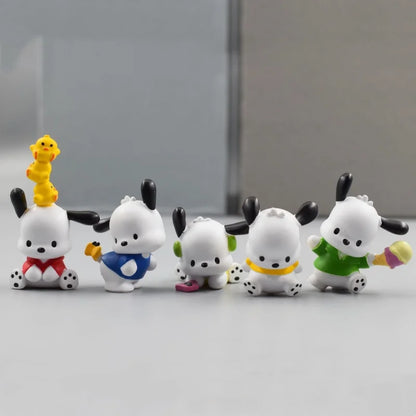 5Pcs-Set Sanrio Cinnamoroll Anime Figure Pochacco Kuromi Pom Pom Purin Hello Kitty Action Figure Toys Model Doll My Melody Gifts