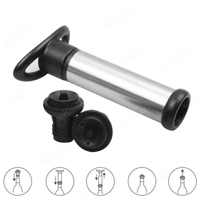 Vacuum Wine Saver Set Pump Preserver with Vacuum Wine Rubber Black Bottle Stoppers for White / Beer Wine Sealing Keep Wine Fresh