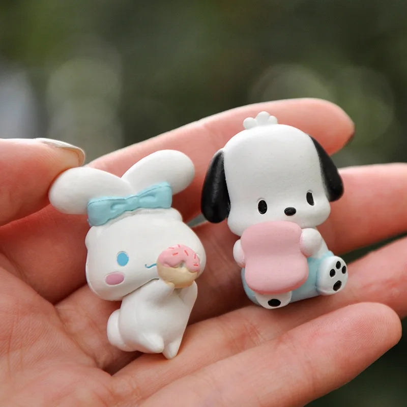 5Pcs-Set Sanrio Cinnamoroll Anime Figure Pochacco Kuromi Pom Pom Purin Hello Kitty Action Figure Toys Model Doll My Melody Gifts