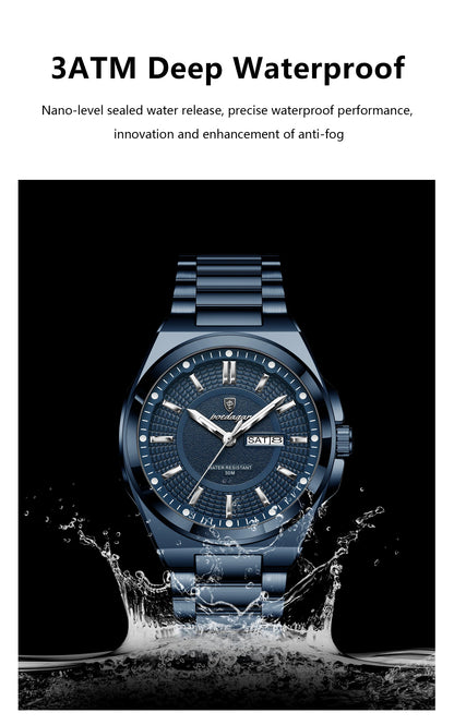 POEDAGAR Top Business Men Wristwatch Stainless Steel Waterproof Luminous Casual Man Watch Date Week Stylish Men's Quartz Watches