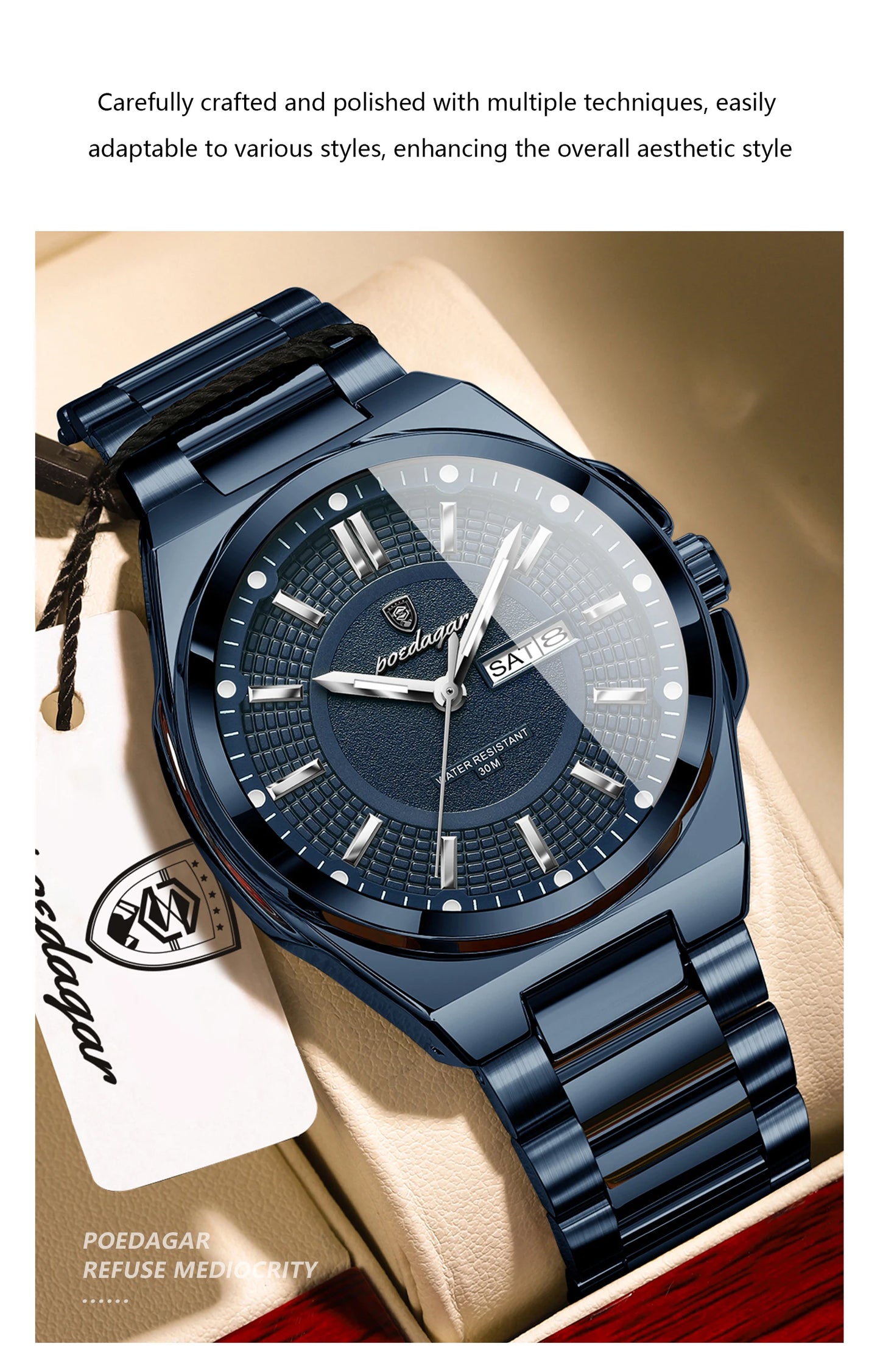 POEDAGAR Top Business Men Wristwatch Stainless Steel Waterproof Luminous Casual Man Watch Date Week Stylish Men's Quartz Watches