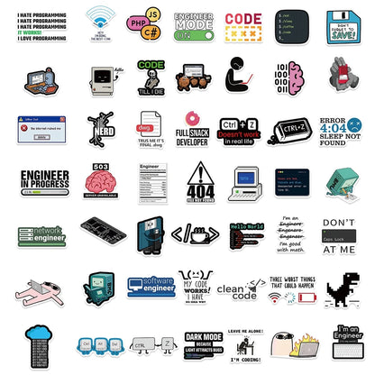 50PCS Cool Engineer Programming Network Coding Hacker Meme Stickers Vinyl DIY Computer Laptop Motorcycle Helmet Car Sticker