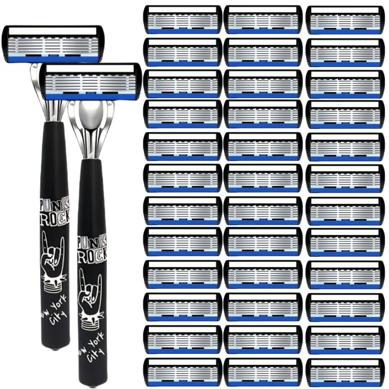 Men Women Safety Manual Shaver with 6-Layer Stainless Steel Blades for Hair Removal, Featuring Replaceable Razor Heads