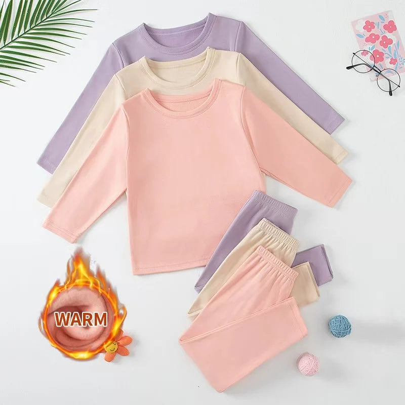 2piece Set Of Children's Autumn And Winter Round Neck Warm Casual Suit For Boys And Girls Comfortable Sports Home Base Shirt Set