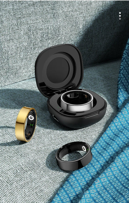 R09 Smart Ring Men Women with Charging Case,Heart Rate Blood Oxygen,Skin Temperature Monitor,5ATM Waterproof For Android iOS