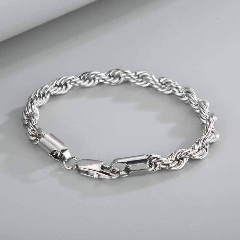4/6/8mm Stainless Steel Bracelets For Men Women Gold Color Twisted Rope Link Chain Bracelets On the Hand Jewelry Gifts