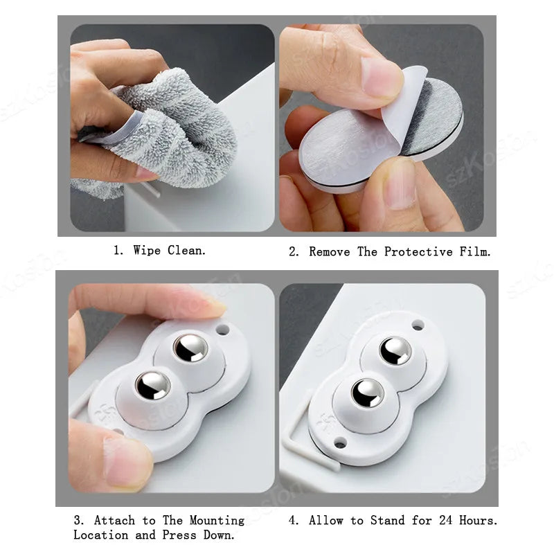 16/8/4 Pcs Self Adhesive Caster Wheels Stainless Steel Nylon 360 Degree Rotation Paste Swivel Wheels Sticky Pulley for Furniture