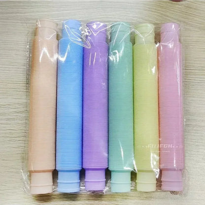 6 Pcs/Pack Pop Tubes Sensory Toys Fidget Pop Tube Stress Relief Decompression Finger Toy Telescopic Tube for Kids Teenager Gifts
