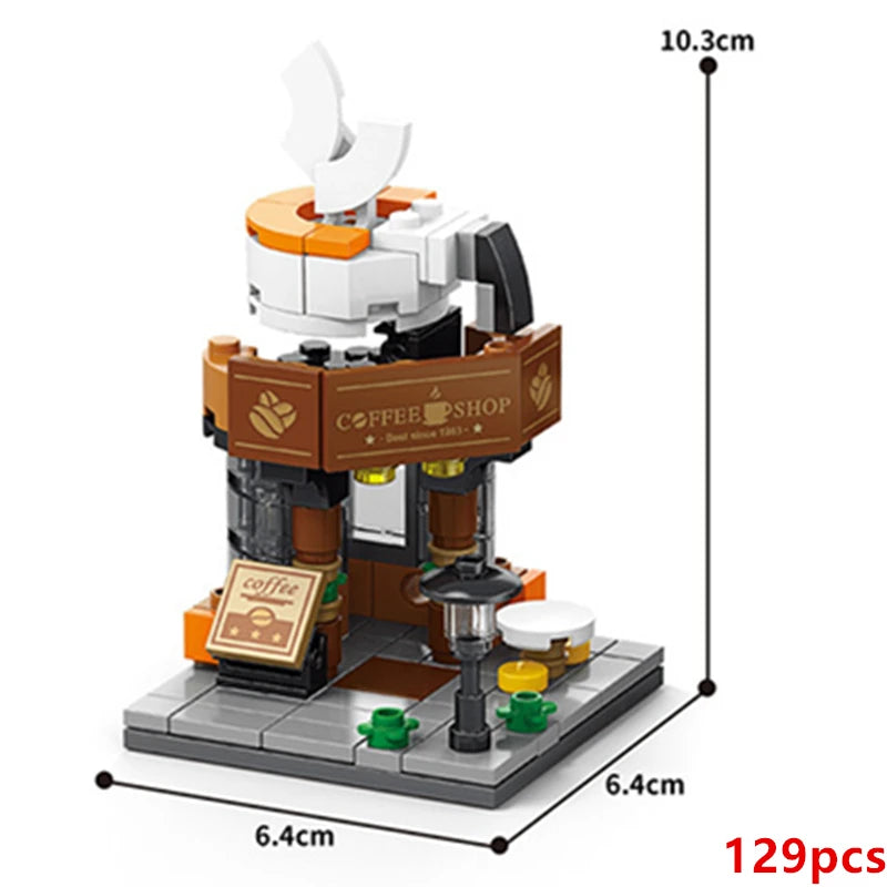NEW Panda Pet Coffee Ice Cream Flower Shop Store Street View Food House Building Blocks Kit Girls Bricks Model Kids Toy Children