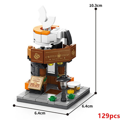 NEW Panda Pet Coffee Ice Cream Flower Shop Store Street View Food House Building Blocks Kit Girls Bricks Model Kids Toy Children