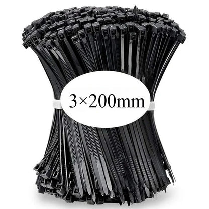 100 PCS Self-locking Plastic Nylon Tie Black Fastening Strap Cable-Tie-Set Cable Zip Tie Fastening Ring Zip Wraps Strap Tie