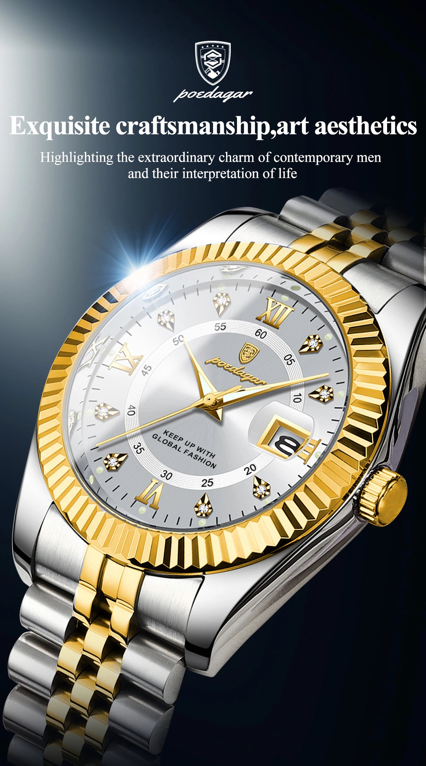 POEDAGAR Luxury Business Men Wristwatch Waterproof Luminous Date Military Man Watch Stainless Steel Fashion Men's Quartz Watches