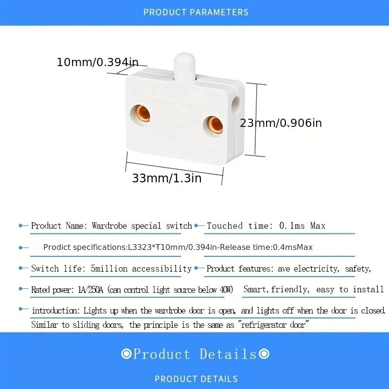 Automatic Reset Switch Closet Cabinet Light Switch Household Cabinet Door Control Switch Wardrobe Light Switch