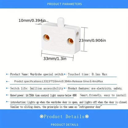 Automatic Reset Switch Closet Cabinet Light Switch Household Cabinet Door Control Switch Wardrobe Light Switch