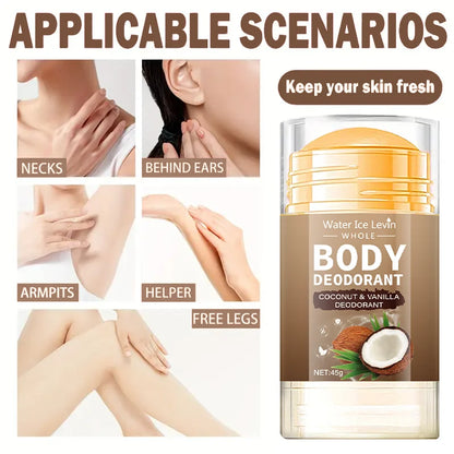 Coconut Body Deodorant Stick, Suitable for Both Men and Women, Moisturizing and Non-Frictional, Suitable for the Whole Body and Intimate Areas, a Travel Essential, for Daily Use | Natural Deodorant