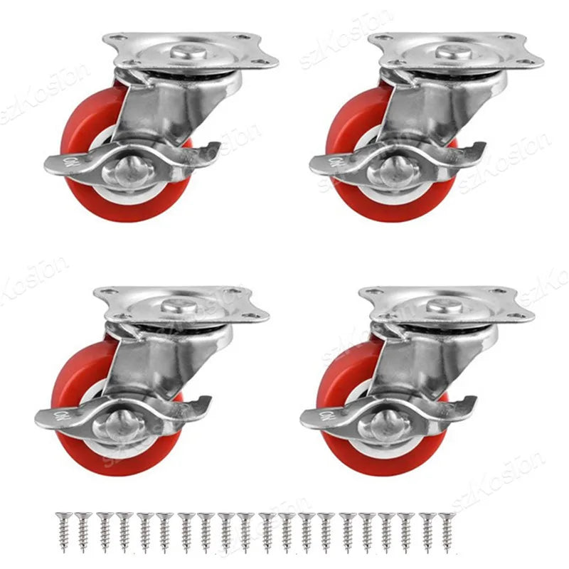 4Pcs/lot 1-2inch Furniture Caster PVC Red Universal Wheel Swivel Caster Roller Wheel For Platform Trolley Accessory