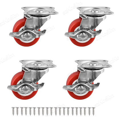 4Pcs/lot 1-2inch Furniture Caster PVC Red Universal Wheel Swivel Caster Roller Wheel For Platform Trolley Accessory