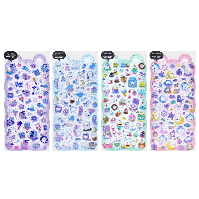 3 pcs/6 pcs Sweet Candy Pets Cat Coffee Cakes Flash Puffy 3D Stickers Scrapbooking Diy Diary Stationery Stickers School Supplies