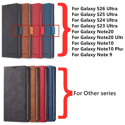 Leather Phone Case For Samsung S26 S25 edge S24 S23 FE S22 Ultra S21 S20 S10 Plus Note 20 10 9 Magntic Flip Card Wallet Cover