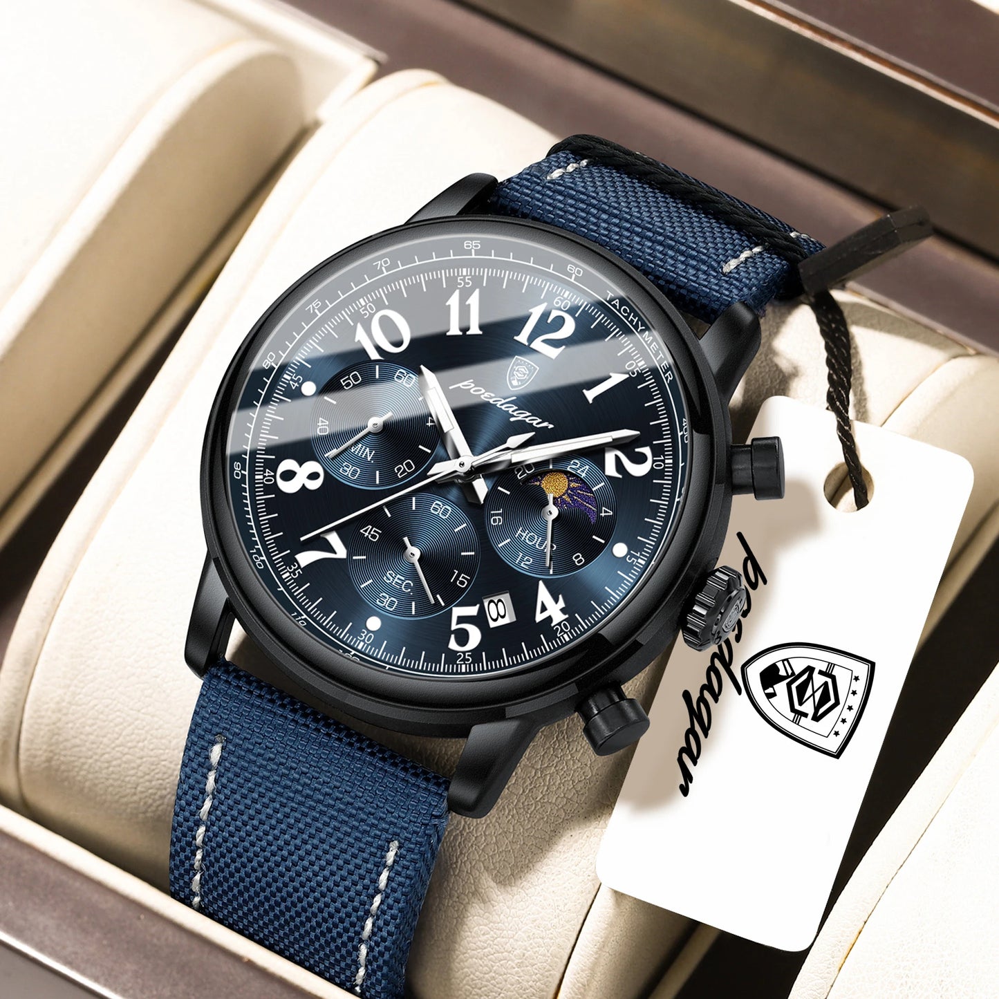 POEDAGAR Luxury Sports Men Watch Waterproof Luminous Leather Quartz Man Wristwatch Chronograph Date Military Men's Watches Reloj