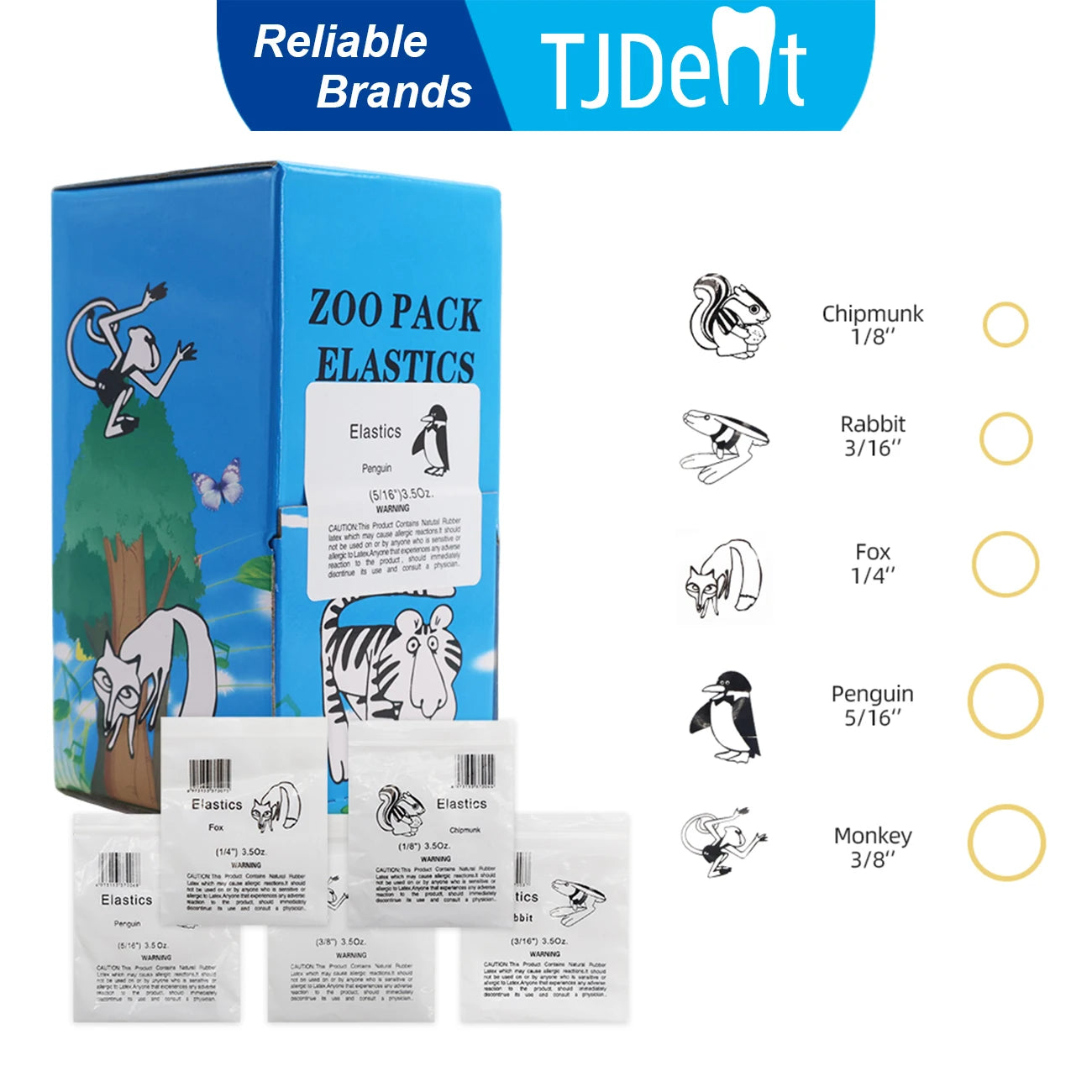TJdent 5000Pcs/Box Dental Orthodontic Elastics Rubber Bands Zoo Pack Latex Braces Ligation Ring 3.5OZ Dentistry Material