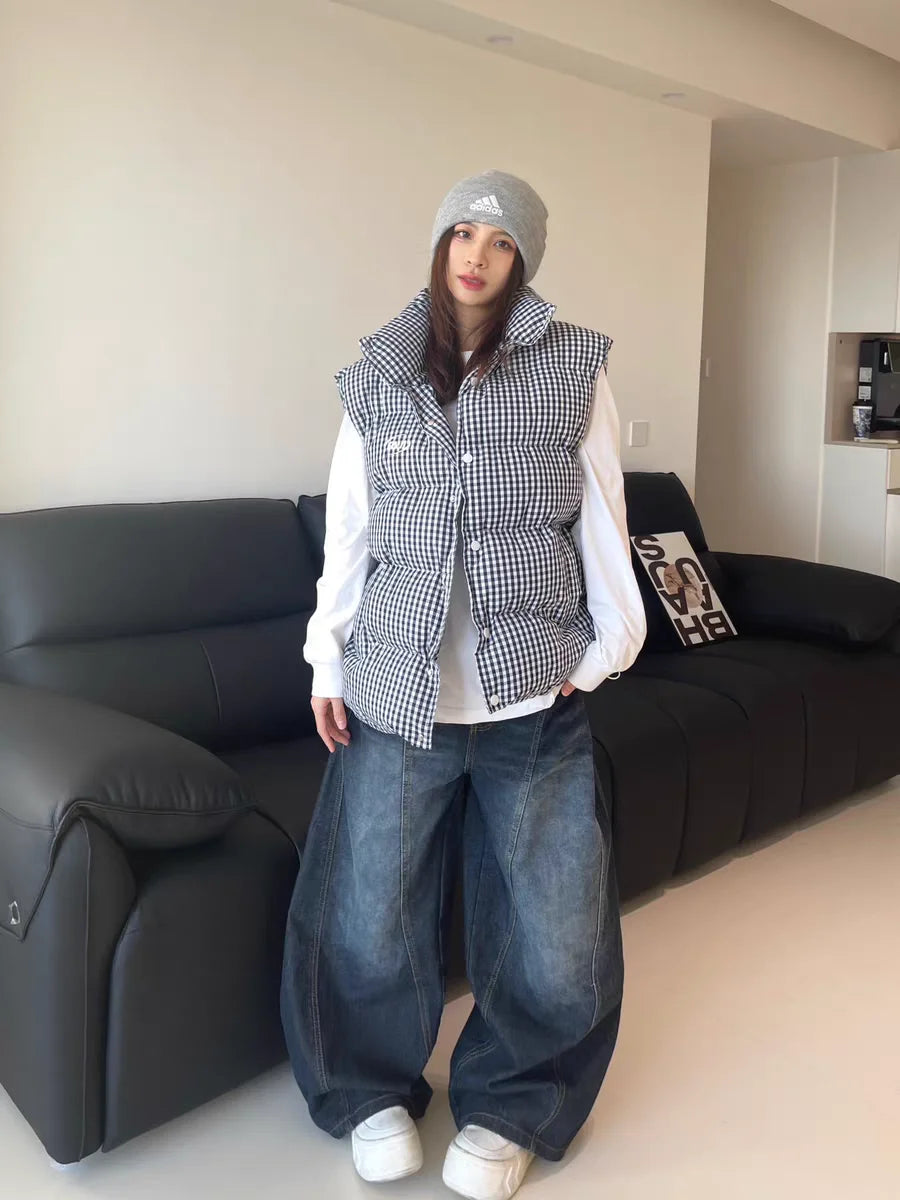 High-Waist Washed Baggy Cargo Jeans