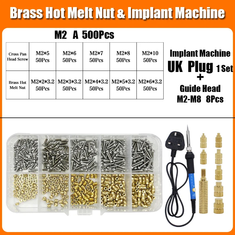 Brass Hot Melt Threaded Insert Nut Iron Tip 3D Printer Accessorie Heating Nut  Stainless Screw Bolt Insertnut Kit M2 M2.5 M3 M4