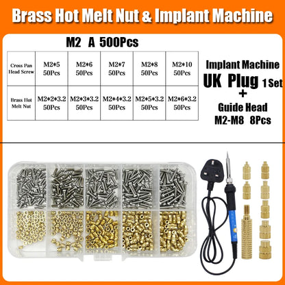 Brass Hot Melt Threaded Insert Nut Iron Tip 3D Printer Accessorie Heating Nut  Stainless Screw Bolt Insertnut Kit M2 M2.5 M3 M4